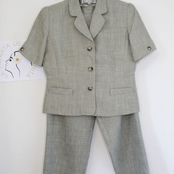 Vintage blazer and pants set gray 14 excellent conditions short sleeves - Picture 1 of 9